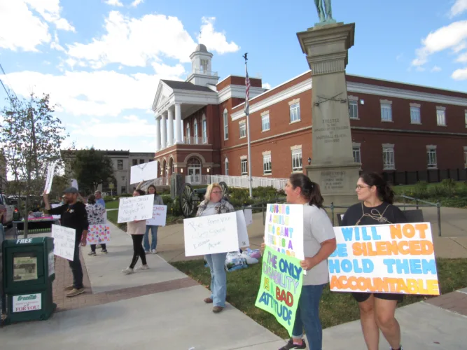 McNinch School Abuse Trials Waived Until Next Term of Court; People Protest Outside of Courthouse